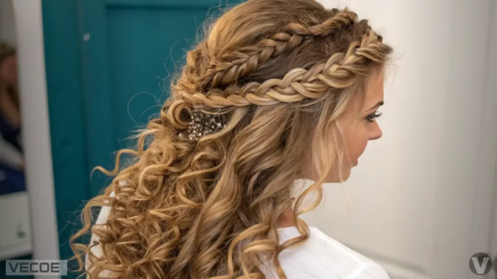 The curly braided crown a boho-chic favorite for long curly hairstyles