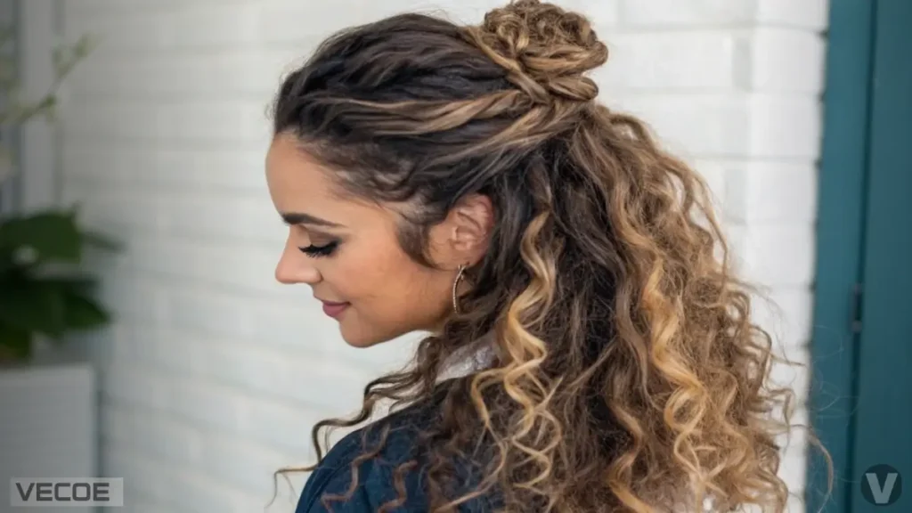 Twisted Half-Bun A Fun and Sophisticated Look for Long Curly Hairstyles