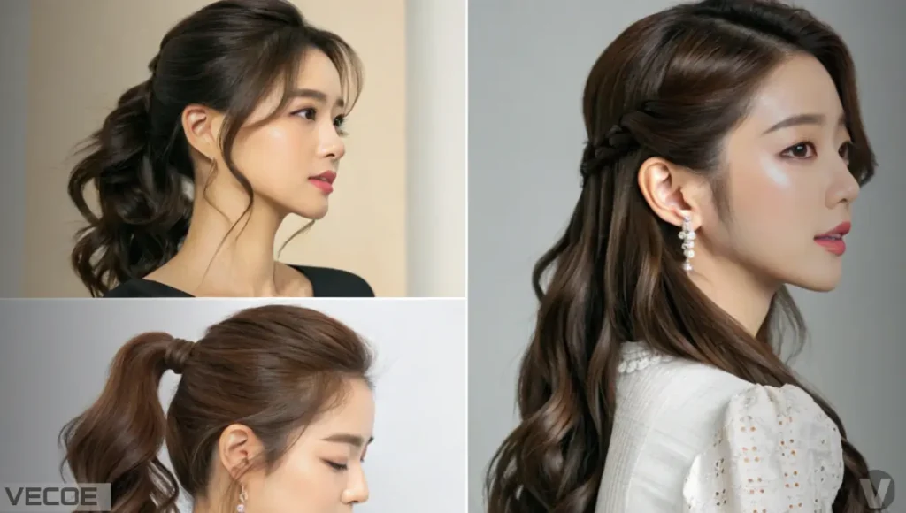 korean half up half down hairstyles